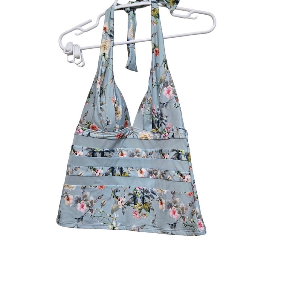 Antonio Melani Floral Bikini Top Small Blue Halter Padded